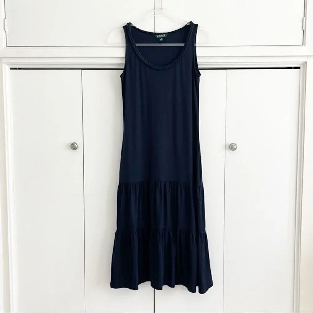 Lauren Ralph Lauren Bottom Tiered Midi Dress. Rope neckline